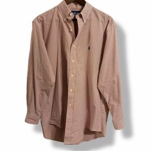 Ralph Lauren Classic Orange & Blue Yarmouth Check Button Down Shirt Men 16 32/33